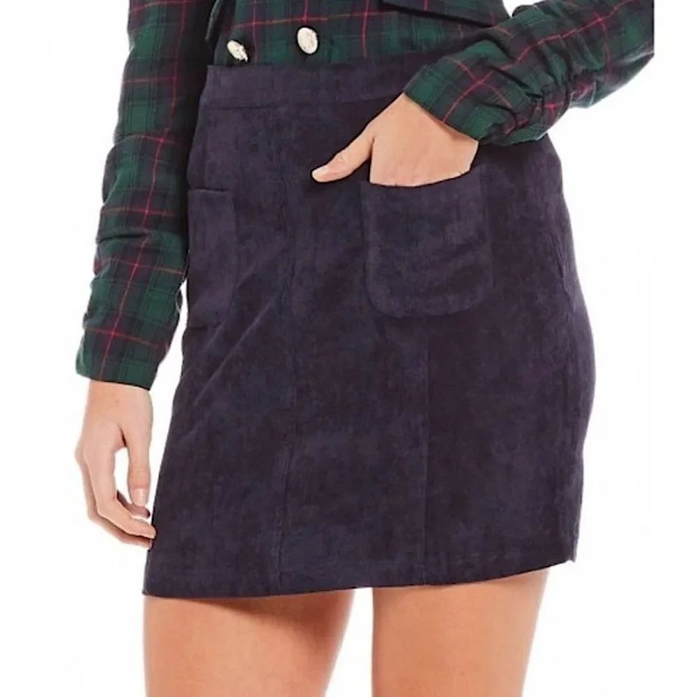 NWT SUGAR LIPS Navy Corduroy Velvet Mini Skirt